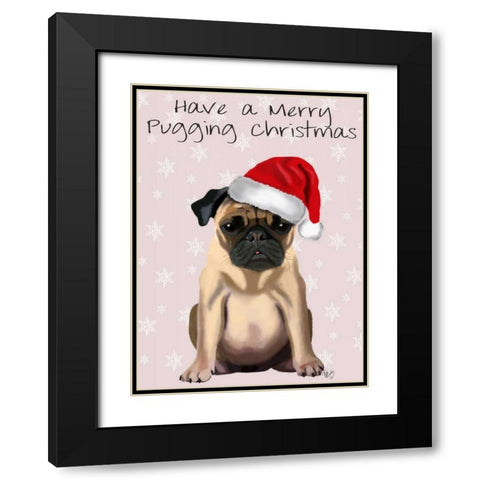 Merry Pugging Christmas Black Modern Wood Framed Art Print with Double Matting by Fab Funky