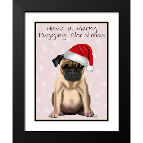 Merry Pugging Christmas Black Modern Wood Framed Art Print with Double Matting by Fab Funky