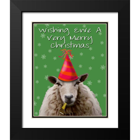 Wishing Ewe A Very Merry Christmas Black Modern Wood Framed Art Print with Double Matting by Fab Funky