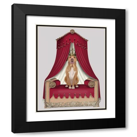 Pit Pull On Red Throne Black Modern Wood Framed Art Print with Double Matting by Fab Funky