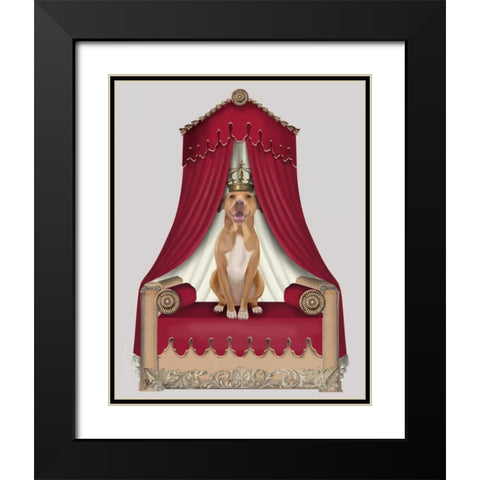 Pit Pull On Red Throne Black Modern Wood Framed Art Print with Double Matting by Fab Funky