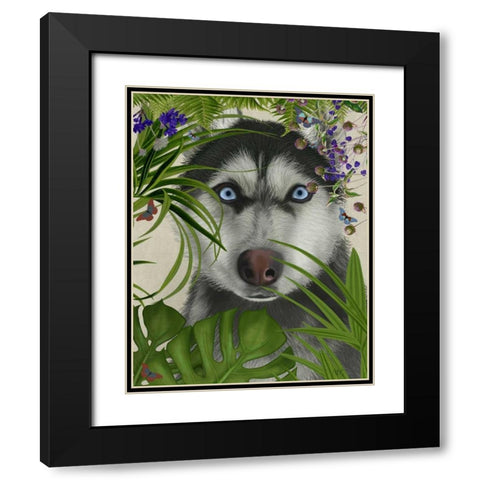 Tropical Husky Black Modern Wood Framed Art Print with Double Matting by Fab Funky