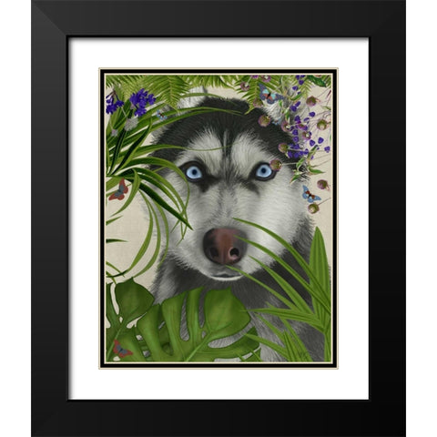 Tropical Husky Black Modern Wood Framed Art Print with Double Matting by Fab Funky