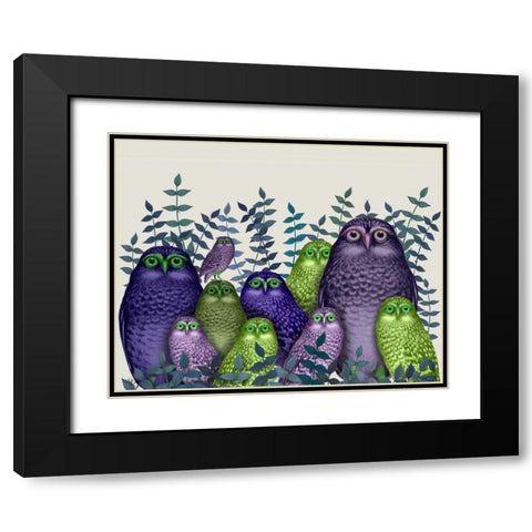 Electric Owls, Purple and Lime Black Modern Wood Framed Art Print with Double Matting by Fab Funky