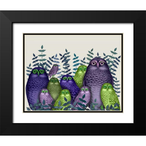 Electric Owls, Purple and Lime Black Modern Wood Framed Art Print with Double Matting by Fab Funky