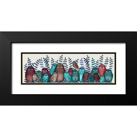 Electric Owls, Red and Blue Black Modern Wood Framed Art Print with Double Matting by Fab Funky
