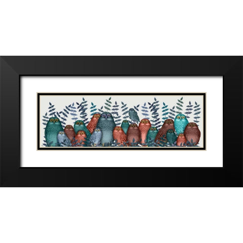 Electric Owls, Blue and Orange Black Modern Wood Framed Art Print with Double Matting by Fab Funky