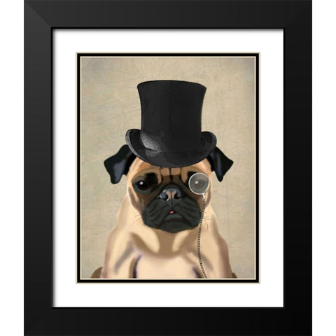Pug, Formal Hound and Hat Black Modern Wood Framed Art Print with Double Matting by Fab Funky