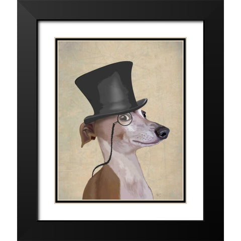 Greyhound, Formal Hound and Hat Black Modern Wood Framed Art Print with Double Matting by Fab Funky