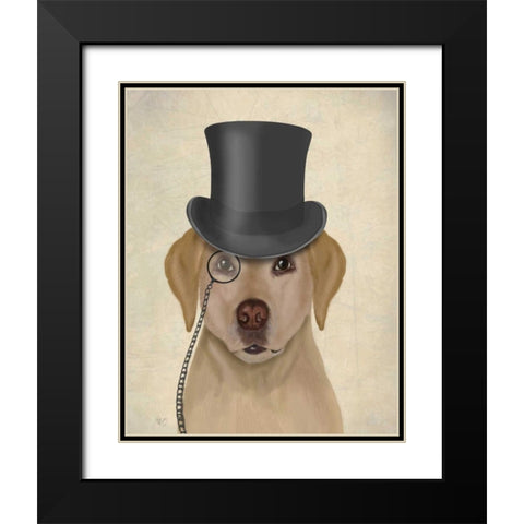 Yellow Labrador, Formal Hound and Hat Black Modern Wood Framed Art Print with Double Matting by Fab Funky