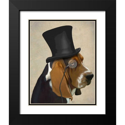 Basset Hound, Formal Hound and Hat Black Modern Wood Framed Art Print with Double Matting by Fab Funky