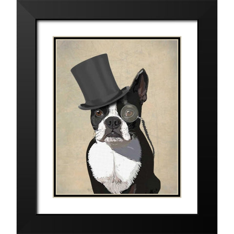 Boston Terrier, Formal Hound and Hat Black Modern Wood Framed Art Print with Double Matting by Fab Funky