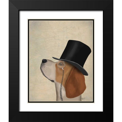 Beagle, Formal Hound and Hat Black Modern Wood Framed Art Print with Double Matting by Fab Funky