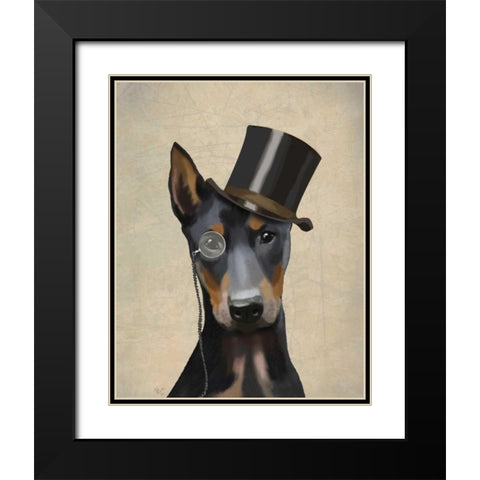 Doberman, Formal Hound and Hat Black Modern Wood Framed Art Print with Double Matting by Fab Funky
