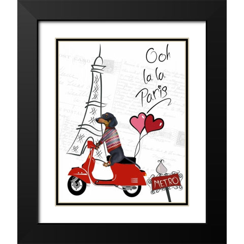 Dachshund In Paris Black Modern Wood Framed Art Print with Double Matting by Fab Funky