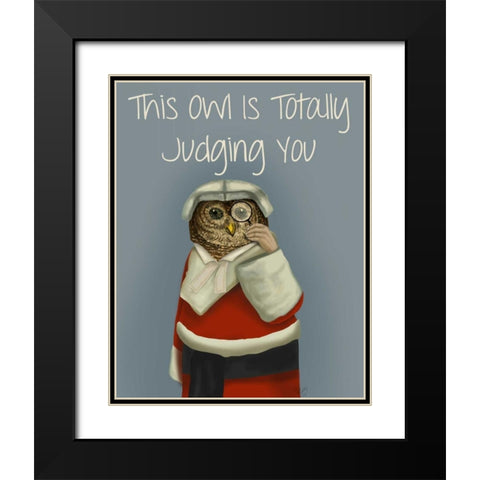 Owl, Judging You Black Modern Wood Framed Art Print with Double Matting by Fab Funky