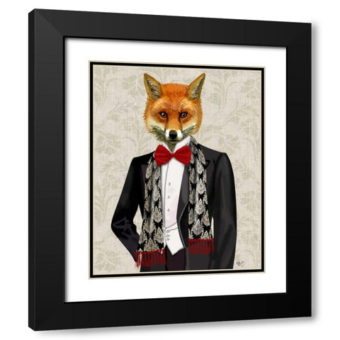 Fox with Red Bow Tie Black Modern Wood Framed Art Print with Double Matting by Fab Funky