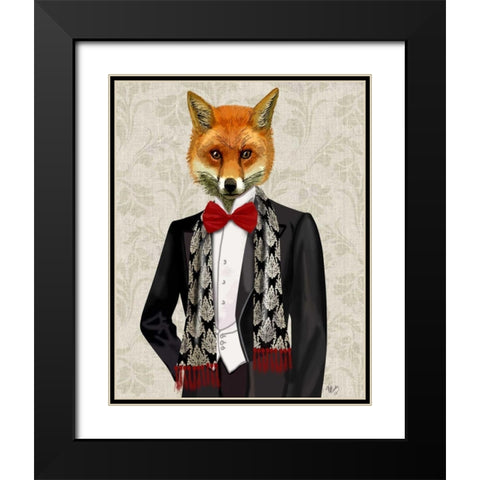 Fox with Red Bow Tie Black Modern Wood Framed Art Print with Double Matting by Fab Funky