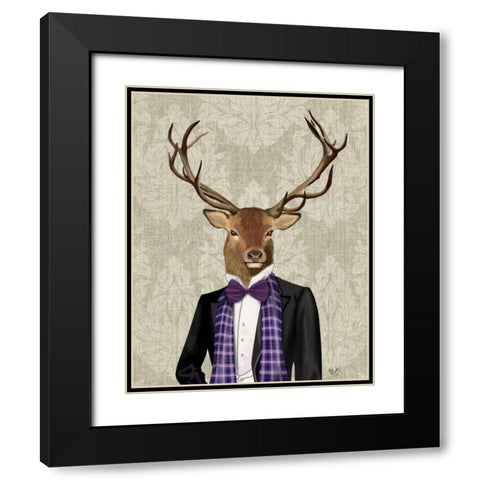 Deer in Evening Suit, Portrait Black Modern Wood Framed Art Print with Double Matting by Fab Funky