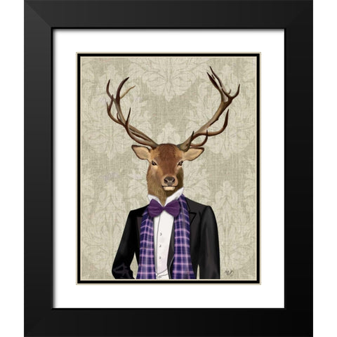 Deer in Evening Suit, Portrait Black Modern Wood Framed Art Print with Double Matting by Fab Funky