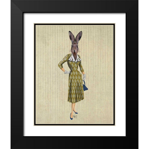 Rabbit In Mustard Dress Black Modern Wood Framed Art Print with Double Matting by Fab Funky