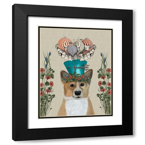 Corgi Milliners Dog Black Modern Wood Framed Art Print with Double Matting by Fab Funky