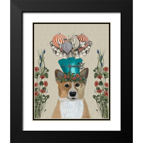 Corgi Milliners Dog Black Modern Wood Framed Art Print with Double Matting by Fab Funky