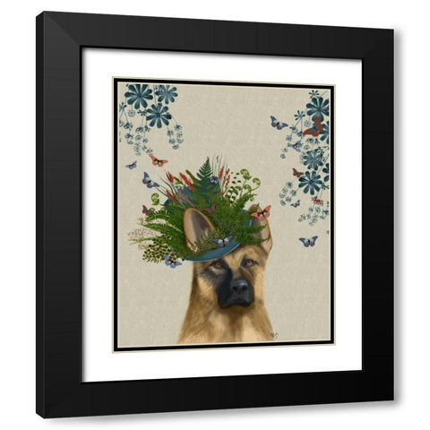 German Shepherd Milliners Dog Black Modern Wood Framed Art Print with Double Matting by Fab Funky