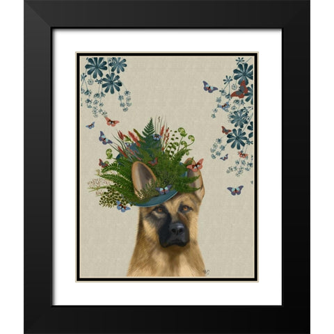 German Shepherd Milliners Dog Black Modern Wood Framed Art Print with Double Matting by Fab Funky
