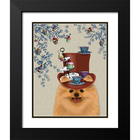 Pomeranian Milliners Dog Black Modern Wood Framed Art Print with Double Matting by Fab Funky