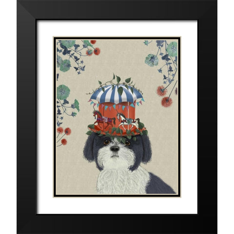 Shih Tzu Milliners Dog Black Modern Wood Framed Art Print with Double Matting by Fab Funky