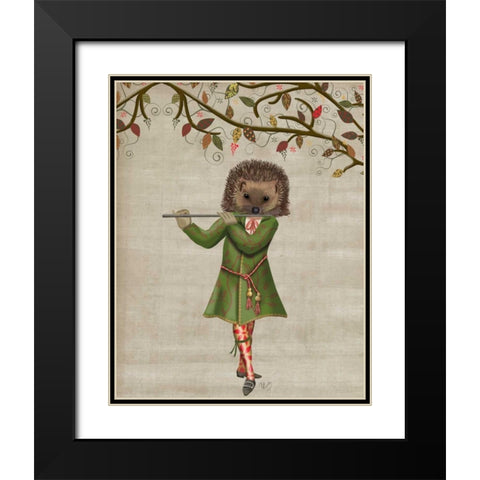 Hedgehog Minstrel Black Modern Wood Framed Art Print with Double Matting by Fab Funky