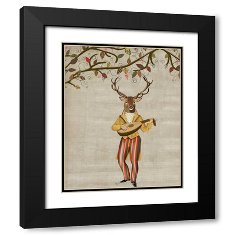 Deer Minstrel Black Modern Wood Framed Art Print with Double Matting by Fab Funky