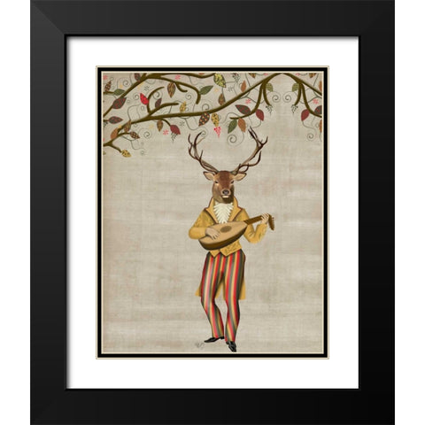 Deer Minstrel Black Modern Wood Framed Art Print with Double Matting by Fab Funky