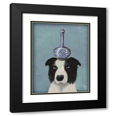 Border Collie with Blue Vase Black Modern Wood Framed Art Print with Double Matting by Fab Funky