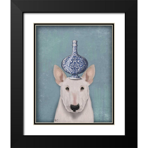 English Bull Terrier with Blue Vase Black Modern Wood Framed Art Print with Double Matting by Fab Funky