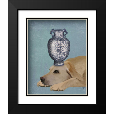 Labrador with Blue Vase Black Modern Wood Framed Art Print with Double Matting by Fab Funky
