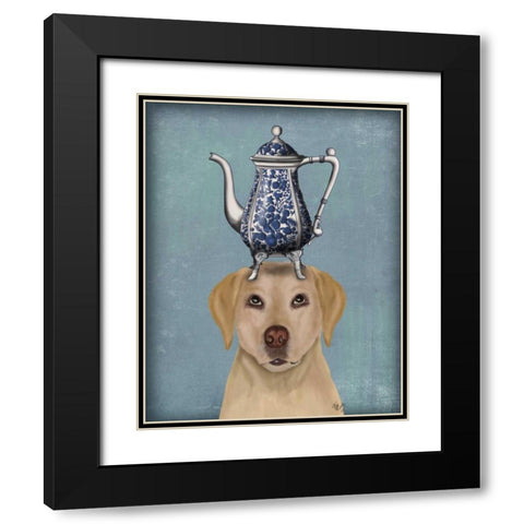 Labrador with Teapot Black Modern Wood Framed Art Print with Double Matting by Fab Funky