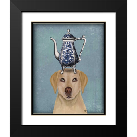 Labrador with Teapot Black Modern Wood Framed Art Print with Double Matting by Fab Funky