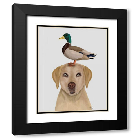 Labrador and Duck Black Modern Wood Framed Art Print with Double Matting by Fab Funky