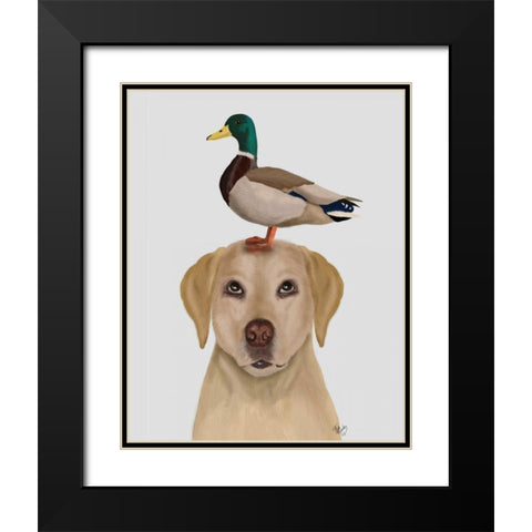 Labrador and Duck Black Modern Wood Framed Art Print with Double Matting by Fab Funky