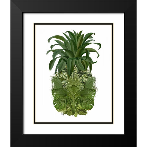 Pineapple, Tropical Palms, Green Black Modern Wood Framed Art Print with Double Matting by Fab Funky