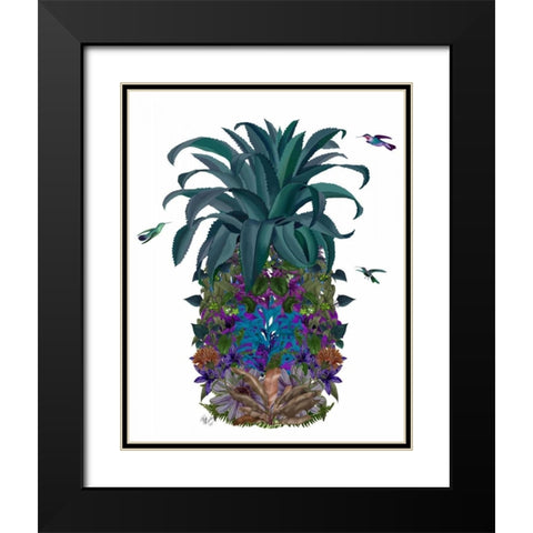 Pineapple, Tropical Flowers 1 Black Modern Wood Framed Art Print with Double Matting by Fab Funky