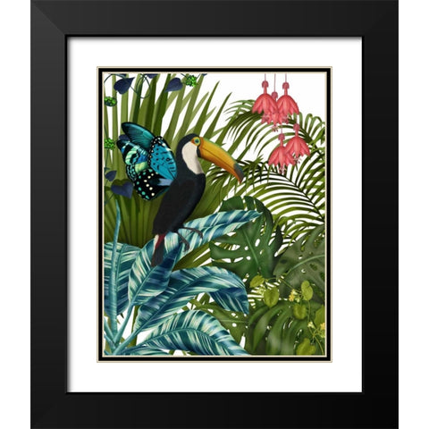 Toucan in Tropical Forest Black Modern Wood Framed Art Print with Double Matting by Fab Funky
