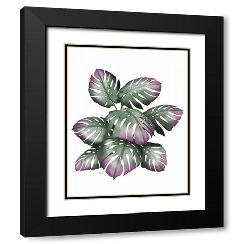 Monstera Plant, Pink and Green Black Modern Wood Framed Art Print with Double Matting by Fab Funky
