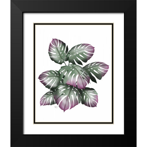 Monstera Plant, Pink and Green Black Modern Wood Framed Art Print with Double Matting by Fab Funky