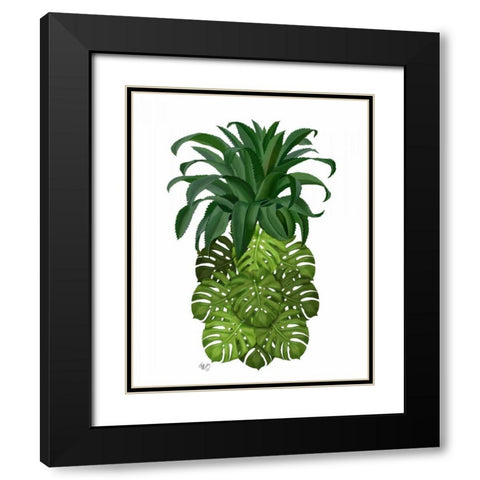 Pineapple, Monstera Leaf Black Modern Wood Framed Art Print with Double Matting by Fab Funky