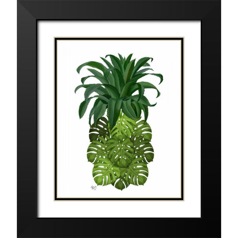 Pineapple, Monstera Leaf Black Modern Wood Framed Art Print with Double Matting by Fab Funky