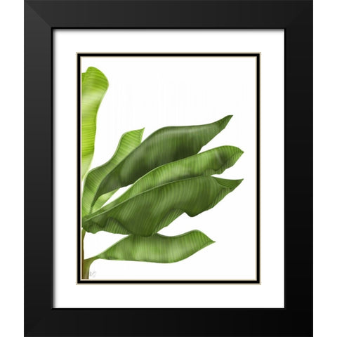 Banana Leaves 1, Green on White Black Modern Wood Framed Art Print with Double Matting by Fab Funky