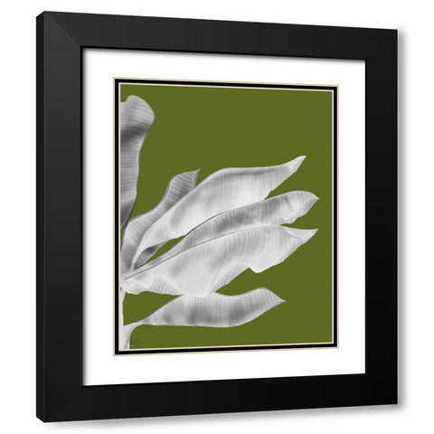 Banana Leaves 1, White On Green Black Modern Wood Framed Art Print with Double Matting by Fab Funky